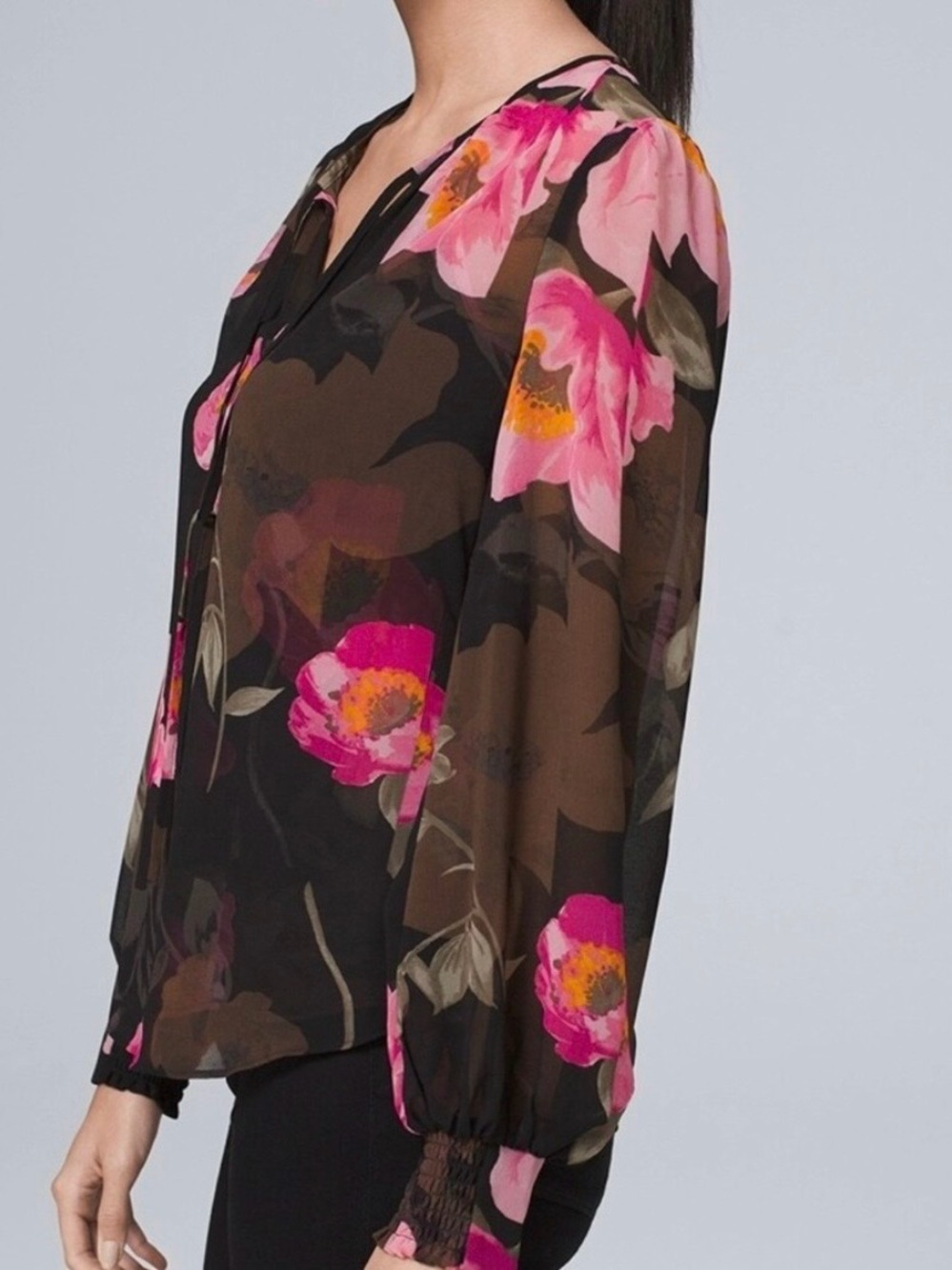 White House Black Market Spliced Poppy Floral Blouse; NWT, Sz.S - Picture 6 of 16